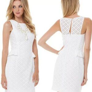 Lilly Pulitzer Abby XO Lace Resort White Side Peplum Sheath Dress - Bridal